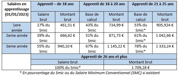 Les salaire en apprentissage 2023
